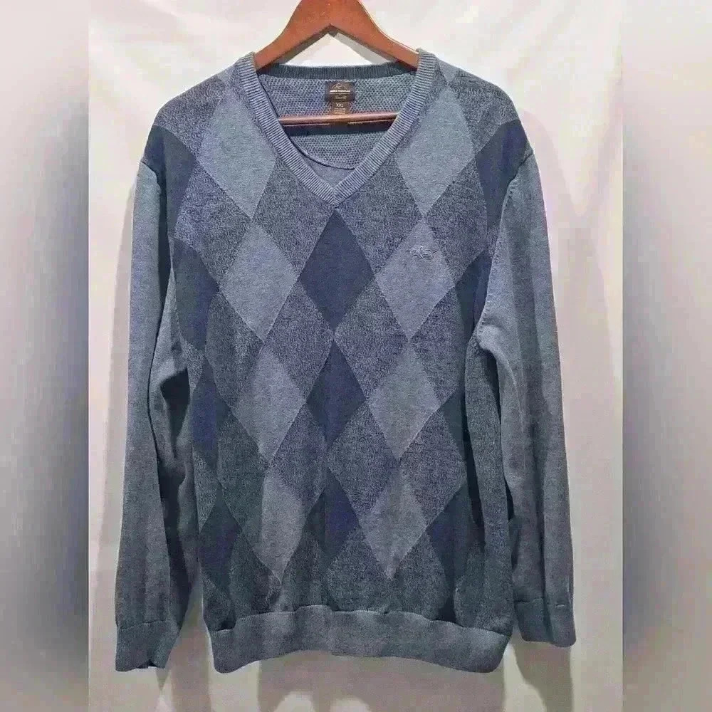 Greg Norman Tasso Elba Men's Long Sleeve Blue Argyle Knit Golf Sweater S…